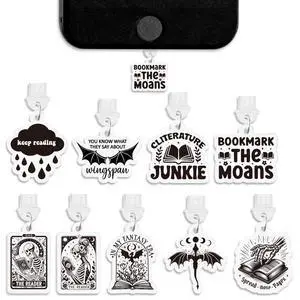 Dust Plug Charm for E-Reader - 9pcs Type C Charging Port Dust Plug Accessories, Funny Bookish Theme Phone Protector Charm Decoration for Women Teacher Student Book Lover Gift (Black) Dust Plug Charm for E-Reader - 9pcs Type C Charging Port Dust Plug Accessories, Funny Bookish Theme Phone Protector Charm Decoration for Women Teacher Student Book Lover Gift (Black)