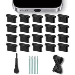 20PCS USB C Dust Plug Type C Port Cover with Cleaning Brush Black 20PCS USB C Dust Plug Type C Port Cover with Cleaning Brush Black