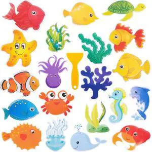 Bathtub Non-Slip Stickers for Shower - 20 PCS Large Anti-Slip Cute Sea Creature Stickers with Scraper for Kids Bath Tub and Slippery Shower Floor, Perfect Bathroom Decor Bathtub Non-Slip Stickers for Shower - 20 PCS Large Anti-Slip Cute Sea Creature Stickers with Scraper for Kids Bath Tub and Slippery Shower Floor, Perfect Bathroom Decor