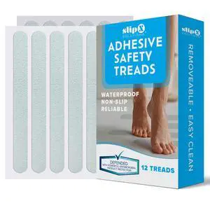Adhesive Anti-Slip Safety Treads, Non Slip Shower Stickers, Reliable Grip for Bathtubs, Showers, Pools, Boats, Stairs & More, Safety Stickers (12 Pack, 7.5 x 0.75, Clear) Adhesive Anti-Slip Safety Treads, Non Slip Shower Stickers, Reliable Grip for Bathtubs, Showers, Pools, Boats, Stairs & More, Safety Stickers (12 Pack, 7.5 x 0.75, Clear)