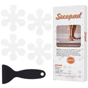 Bathtub Stickers Non-Slip, 12 PCS White Safety Shower Treads Adhesive Appliques with Premium Scraper Bathtub Stickers Non-Slip, 12 PCS White Safety Shower Treads Adhesive Appliques with Premium Scraper