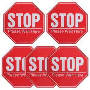 5 Pack 8" Stop Sign Floor Stickers, Social Distancing Please Wait Here Decals, Anti-Slip Waterproof PVC Sign for School, Hospital & Retail Store Queue Management 5 Pack 8" Stop Sign Floor Stickers, Social Distancing Please Wait Here Decals, Anti-Slip Waterproof PVC Sign for School, Hospital & Retail Store Queue Management