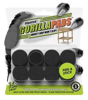 GorillaPads CB147 Non Slip Furniture Pads/Gripper Feet (Set of 16) Self Adhesive Rubber Floor Protectors, 1 inch Round, Black GorillaPads CB147 Non Slip Furniture Pads/Gripper Feet (Set of 16) Self Adhesive Rubber Floor Protectors, 1 inch Round, Black