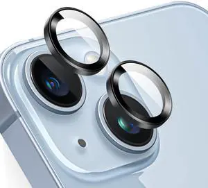 Camera Lens Protector for iPhone 14 & iPhone 14 Plus, 9H Tempered Glass Camera Screen Cover, Black Metal Individual Ring Camera Lens Protector for iPhone 14 & iPhone 14 Plus, 9H Tempered Glass Camera Screen Cover, Black Metal Individual Ring