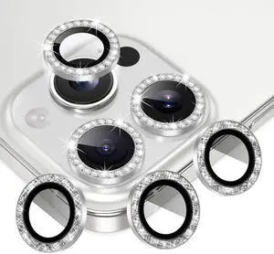 3+3 6 Pack for iPhone 16 Pro 6.3" / 16 Pro Max 6.9" Camera Lens Protector, Bling Diamond & Bling Glitter Metal Ring 9H Tempered HD Glass Camera Cover Film, Bling-Silver 3+3 6 Pack for iPhone 16 Pro 6.3" / 16 Pro Max 6.9" Camera Lens Protector, Bling Diamond & Bling Glitter Metal Ring 9H Tempered HD Glass Camera Cover Film, Bling-Silver