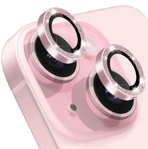Compatible with iPhone 15 & 15 Plus Camera Lens Protector, Bling Glitter 9H Tempered Glass Camera Cover Anti Scratch Shockproof Screen Protector Individual Metal Lens Ring - 2PCS Glitter Pink Compatible with iPhone 15 & 15 Plus Camera Lens Protector, Bling Glitter 9H Tempered Glass Camera Cover Anti Scratch Shockproof Screen Protector Individual Metal Lens Ring - 2PCS Glitter Pink