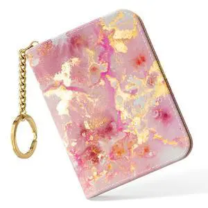Credit Card Holder, Small RFID Card Wallet for Women, Slim Leather Card Holder Wallet, Credit Card Wallet Organizer, Pocket Business Card Case with Zipper & Keychain, Gold Pink Marble Credit Card Holder, Small RFID Card Wallet for Women, Slim Leather Card Holder Wallet, Credit Card Wallet Organizer, Pocket Business Card Case with Zipper & Keychain, Gold Pink Marble