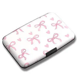Credit Card Holder, Mini RFID Blocking Aluminum Wallet Slim Metal Hard Case Travel Wallet ID Case for Women and Men, 4.3 x 2.9 Inches (Pink Bow) Credit Card Holder, Mini RFID Blocking Aluminum Wallet Slim Metal Hard Case Travel Wallet ID Case for Women and Men, 4.3 x 2.9 Inches (Pink Bow)