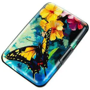 Credit Card Holder, Metal Card Wallet RFID Blocking Mini Slim Aluminum Business Hard Card Case for Women Men (Flowers Butterfly) Credit Card Holder, Metal Card Wallet RFID Blocking Mini Slim Aluminum Business Hard Card Case for Women Men (Flowers Butterfly)