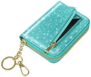 14 Credit Card Slots RFID Card Holder Wallet Glitter Leather Small Cute Card Organizer Case with Coin Pocket & Keychain, Glitter Blue Green 14 Credit Card Slots RFID Card Holder Wallet Glitter Leather Small Cute Card Organizer Case with Coin Pocket & Keychain, Glitter Blue Green