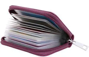 Genuine Leather Credit Card Holder Zipper Wallet With 26 Card Slots (Purple) Genuine Leather Credit Card Holder Zipper Wallet With 26 Card Slots (Purple)