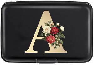 Credit Card Holder Personalized Initial Letter A Small Aluminum Wallet Rose Flower Card Case RFID Blocking Wallets for Women and Girls,A Credit Card Holder Personalized Initial Letter A Small Aluminum Wallet Rose Flower Card Case RFID Blocking Wallets for Women and Girls,A