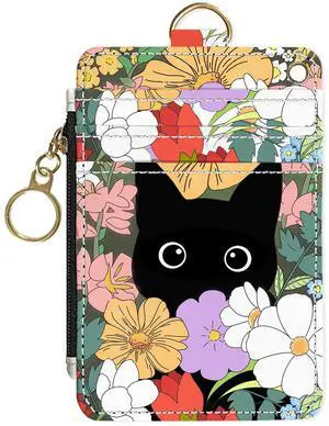 Slim Wallet Credit Card Holder, Flower Bushes And Cats, RFID Wallet Women Cute Small Front Pocket Wallet With Zipper, PU Leather Thin travel RFID Blocking Card Case ID Window ,Ladies Gifts Slim Wallet Credit Card Holder, Flower Bushes And Cats, RFID Wallet Women Cute Small Front Pocket Wallet With Zipper, PU Leather Thin travel RFID Blocking Card Case ID Window ,Ladies Gifts