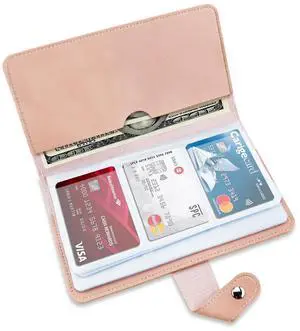Credit Card Holder, Leather Business Card Organizer with 96 Card Slots, Professional Card Book Case for Cards and Important Documents to Prevent Loss or Damage (Pink) Credit Card Holder, Leather Business Card Organizer with 96 Card Slots, Professional Card Book Case for Cards and Important Documents to Prevent Loss or Damage (Pink)