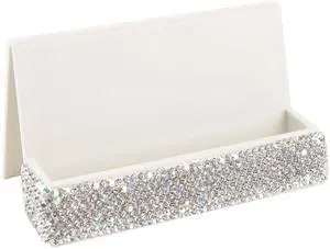 Business Card Holder with Sparkle Rhinestone Chic Crystal Desktop Card Display Stand and Organizer for Office and Home, White Business Card Holder with Sparkle Rhinestone Chic Crystal Desktop Card Display Stand and Organizer for Office and Home, White