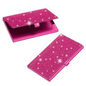 Bling Alloy Business Card Holder, 2Pcs Rhinestone Name Credit Card Organizer Bling Pocket Display for Women Office Exhibition, Rose Red Bling Alloy Business Card Holder, 2Pcs Rhinestone Name Credit Card Organizer Bling Pocket Display for Women Office Exhibition, Rose Red
