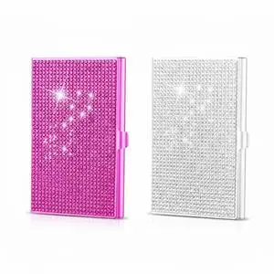 2 Pack RoseRed and Silvery Luxury Crystal Business Card Holder for Women, Pink and Silver Rhinestone Design, Slim Metal Case, 10-20 Cards Capacity, Professional Pocket Size 2 Pack RoseRed and Silvery Luxury Crystal Business Card Holder for Women, Pink and Silver Rhinestone Design, Slim Metal Case, 10-20 Cards Capacity, Professional Pocket Size