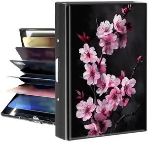 Business Card Holder Metal Rfid Card Holder Unique Cherry Blossom Trees Pattern Style Design Credit Card Wallet With 6 Card Slots Black Credit Card Holder for Women Men Business Card Holder Metal Rfid Card Holder Unique Cherry Blossom Trees Pattern Style Design Credit Card Wallet With 6 Card Slots Black Credit Card Holder for Women Men