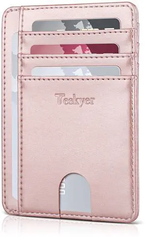 Slim Wallet for Men, Minimalist Front Pocket RFID Blocking Leather Wallet Credit Card Holder for Men & Women, Rose Gold Slim Wallet for Men, Minimalist Front Pocket RFID Blocking Leather Wallet Credit Card Holder for Men & Women, Rose Gold