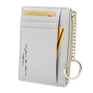 Women's 8 Cards Slim Minimalist Card Holder Coin Changes Purse Keychain Front Pocket Wallet, grey Women's 8 Cards Slim Minimalist Card Holder Coin Changes Purse Keychain Front Pocket Wallet, grey