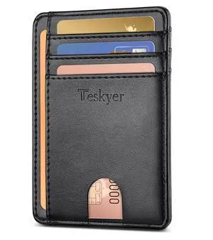 Slim Wallet for Men, Minimalist Front Pocket RFID Blocking Leather Wallet Credit Card Holder for Men & Women, Black Slim Wallet for Men, Minimalist Front Pocket RFID Blocking Leather Wallet Credit Card Holder for Men & Women, Black