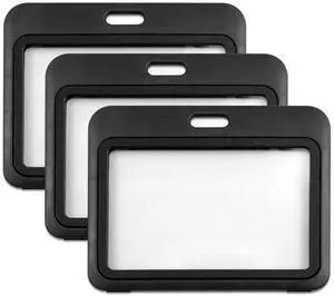 3-Pack Horizontal Hard Plastic ID Badge Holders Double-Sided Black Card Case for Office, School, Credit & Access Cards 3-Pack Horizontal Hard Plastic ID Badge Holders Double-Sided Black Card Case for Office, School, Credit & Access Cards