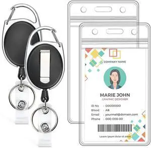 2 Pack ID Badge Holder with Retractable Badge Reel Clear Vertical ID Card Holder with Heavy Duty Carabiner Badge Reel with 24 Inches Pull Cord 2 Pack ID Badge Holder with Retractable Badge Reel Clear Vertical ID Card Holder with Heavy Duty Carabiner Badge Reel with 24 Inches Pull Cord