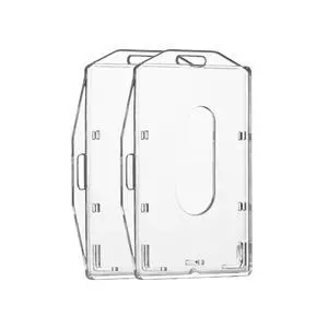 2 Pack Hard Plastic Badge Holder, Dual-Sided Horizontal and Vertical ID Card Holders with Thumb Slots, Clear ID Badge Holder for Office and School Identity Cards by 2 Pack Hard Plastic Badge Holder, Dual-Sided Horizontal and Vertical ID Card Holders with Thumb Slots, Clear ID Badge Holder for Office and School Identity Cards by