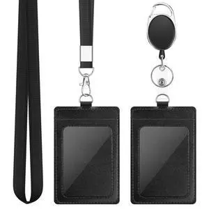 2 Pack Badge Holders, Vertical PU Leather ID Badge Card Holder with Detachable Neck Lanyard Strap and Retractable Badge Reel ID Card Holders Set, Detachable Keychain, Cruise Ship Cards Holder 2 Pack Badge Holders, Vertical PU Leather ID Badge Card Holder with Detachable Neck Lanyard Strap and Retractable Badge Reel ID Card Holders Set, Detachable Keychain, Cruise Ship Cards Holder