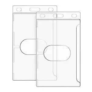 Hard Plastic Badge Holder, Clear ID Badge Name Card Holder with Easy Access Thumb Slot, Vertical Style, 2 Pack Hard Plastic Badge Holder, Clear ID Badge Name Card Holder with Easy Access Thumb Slot, Vertical Style, 2 Pack