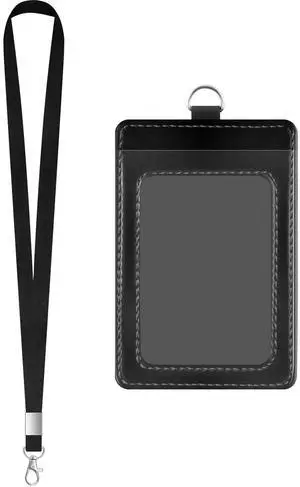 1 Pack Black, PU Leather ID Badge Holder 1 Pack Black, PU Leather ID Badge Holder