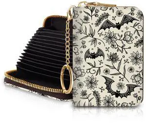 Goth Bat Credit Card Holder for Women, Gothic Floral Small RFID Wallet with Zipper, Card Keychain Wallet, Leather Wallet Card Case, Business Accordion Wallet Gift Goth Bat Credit Card Holder for Women, Gothic Floral Small RFID Wallet with Zipper, Card Keychain Wallet, Leather Wallet Card Case, Business Accordion Wallet Gift
