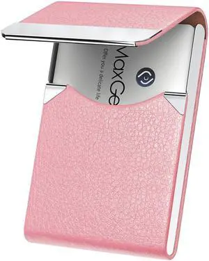 Business Card Holder, PU Leather & Stainless Steel Business Card Case for Men or Women, Slim Name Cards Holder RFID Blocking Credit Cards Carrier with Magnetic Closure, Pink Business Card Holder, PU Leather & Stainless Steel Business Card Case for Men or Women, Slim Name Cards Holder RFID Blocking Credit Cards Carrier with Magnetic Closure, Pink