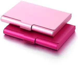 2 Pack Business Card Holder Case, Aluminum Alloy Metal Business Card Case, Slim Flip Cover Professional Name Credit Cards Holder Purse Wallet Pocket Accessory for Men and Women (Pink Rose Red) 2 Pack Business Card Holder Case, Aluminum Alloy Metal Business Card Case, Slim Flip Cover Professional Name Credit Cards Holder Purse Wallet Pocket Accessory for Men and Women (Pink Rose Red)