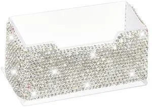 Rhinestone Business Card Holder, Crystal Business Card Holders Bling Business Card Organizer Display Stand for Desktop Desk Office Exhibition, White Rhinestone Business Card Holder, Crystal Business Card Holders Bling Business Card Organizer Display Stand for Desktop Desk Office Exhibition, White