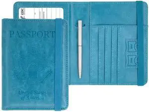 Passport Holder for Travel, RFID Blocking Passport Cover with Vaccine Card Slot, Leather Travel Wallet Combo & ID Organizer for Women, Teal Passport Holder for Travel, RFID Blocking Passport Cover with Vaccine Card Slot, Leather Travel Wallet Combo & ID Organizer for Women, Teal