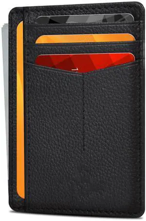 Leather Slim Minimalist Wallet for Men & Women RFID Front Pocket Leather Card Holder Wallets (Jet Black) Leather Slim Minimalist Wallet for Men & Women RFID Front Pocket Leather Card Holder Wallets (Jet Black)