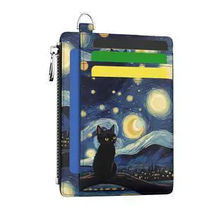 Slim Wallet Women Credit Card Holder Black Cat Starry Night RFID Small Mini Card Case Front Pocket PU Leather Thin Travel Zipper Coin Cash ID Window Girls Wallet Gifts Slim Wallet Women Credit Card Holder Black Cat Starry Night RFID Small Mini Card Case Front Pocket PU Leather Thin Travel Zipper Coin Cash ID Window Girls Wallet Gifts