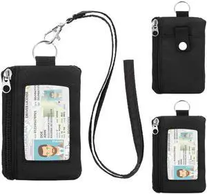 Minimalist RFID Wallet with Lanyard, Multi-Functional ID Case with 2 Zipper Pockets and Key Chain for Men and Women, Tactical Badge Pouch Cards Holder, Coin Purse for Travel Sports-Black Minimalist RFID Wallet with Lanyard, Multi-Functional ID Case with 2 Zipper Pockets and Key Chain for Men and Women, Tactical Badge Pouch Cards Holder, Coin Purse for Travel Sports-Black