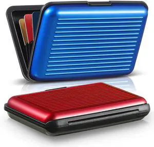 2 Pieces Credit Card Holder Slim Mini Rfid Blocking Credit Card Protector Aluminum Business Box Metal ID Organizer Wallet with 6 Slots for Women Men(Red, Blue) 2 Pieces Credit Card Holder Slim Mini Rfid Blocking Credit Card Protector Aluminum Business Box Metal ID Organizer Wallet with 6 Slots for Women Men(Red, Blue)