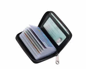 Genuine Leather Credit Card Holder, Wallet Case, Bank Card Case, RFID Blocking Secure Card Case, ID Case, Organizer Zipper Wallet 1 Pcs - Black Genuine Leather Credit Card Holder, Wallet Case, Bank Card Case, RFID Blocking Secure Card Case, ID Case, Organizer Zipper Wallet 1 Pcs - Black