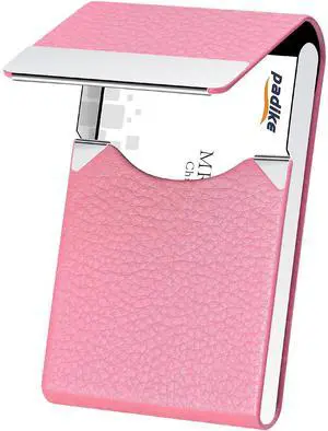 Professional Business Card Holder PU Leather Business Card Case Name Card Holder Slim Metal Pocket Card Holder with Magnetic Shut (Pink) Professional Business Card Holder PU Leather Business Card Case Name Card Holder Slim Metal Pocket Card Holder with Magnetic Shut (Pink)