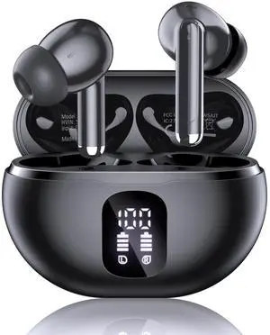Wireless Earbuds, Bluetooth 5.4 Headphones with 50H Playback, Deep Bass Stereo Ear Buds Clear Calls with LED Power Display, IPX7 Waterproof, in-Ear Earphones with Mic for Phone/Android/iPad, Jet Black Wireless Earbuds, Bluetooth 5.4 Headphones with 50H Playback, Deep Bass Stereo Ear Buds Clear Calls with LED Power Display, IPX7 Waterproof, in-Ear Earphones with Mic for Phone/Android/iPad, Jet Black