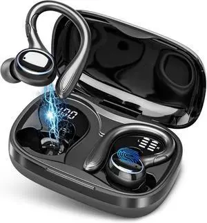 Wireless Earbuds Bluetooth 5.3 Headphones Stereo Ear Buds, ENC Noise Cancelling Mic,IPX7 Waterproof Earphones with Hook for Android iOS Smart Phone Laptop Computer Sports - Black Wireless Earbuds Bluetooth 5.3 Headphones Stereo Ear Buds, ENC Noise Cancelling Mic,IPX7 Waterproof Earphones with Hook for Android iOS Smart Phone Laptop Computer Sports - Black