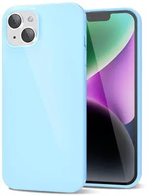 for iPhone 14 iPhone 13 Phone Case Liquid Silicone, Cute Girly Thin Ultra Slim Jelly Soft Rubber Gel Protective Glossy Hard Plastic Case, Plain Solid Color Cover for Women Girl, Light Blue for iPhone 14 iPhone 13 Phone Case Liquid Silicone, Cute Girly Thin Ultra Slim Jelly Soft Rubber Gel Protective Glossy Hard Plastic Case, Plain Solid Color Cover for Women Girl, Light Blue