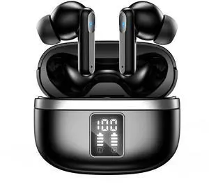 Bluetooth Earbuds Wireless Headphones, 50H Deep Bass Ear Buds with 4 Noise Cancelling Microphone, IPX5 Waterproof Earphones for iPhone Android audifonos inalambricos (Deep Black) Bluetooth Earbuds Wireless Headphones, 50H Deep Bass Ear Buds with 4 Noise Cancelling Microphone, IPX5 Waterproof Earphones for iPhone Android audifonos inalambricos (Deep Black)