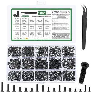 1060 Pcs Small Laptop Screws Kit, Micro Flat Head Phillips Countersunk Bolts, Replacement Computer Screws Assortment Kit for Electronic SSD Hard Disk PC Screw, M1.4 M1.7 M2 M2.5, with Tweezers 1060 Pcs Small Laptop Screws Kit, Micro Flat Head Phillips Countersunk Bolts, Replacement Computer Screws Assortment Kit for Electronic SSD Hard Disk PC Screw, M1.4 M1.7 M2 M2.5, with Tweezers