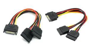 2Pcs 8 Inches SATA Power Extension Cable - 15 Pin Male to 2X 15P Female Y Splitter Adapter for Hard Drive and SSD 2Pcs 8 Inches SATA Power Extension Cable - 15 Pin Male to 2X 15P Female Y Splitter Adapter for Hard Drive and SSD