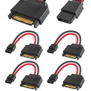 4Pcs SATA 15-Pin Male to SATA 6-Pin Female Slimline Power Adapter Cable for Slimline SATA Hard Drives, 12inch (30cm) 4Pcs SATA 15-Pin Male to SATA 6-Pin Female Slimline Power Adapter Cable for Slimline SATA Hard Drives, 12inch (30cm)