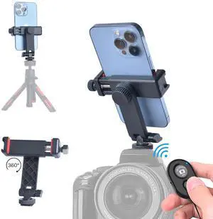 Phone Tripod Mount with Remote Controller, New Universal Smartphone Mount Adapter with Cold Shoe, 360° Rotates Cell Phone Clip Clamp Holder, Compatible with iPhone, Samsung and All Phones Phone Tripod Mount with Remote Controller, New Universal Smartphone Mount Adapter with Cold Shoe, 360° Rotates Cell Phone Clip Clamp Holder, Compatible with iPhone, Samsung and All Phones
